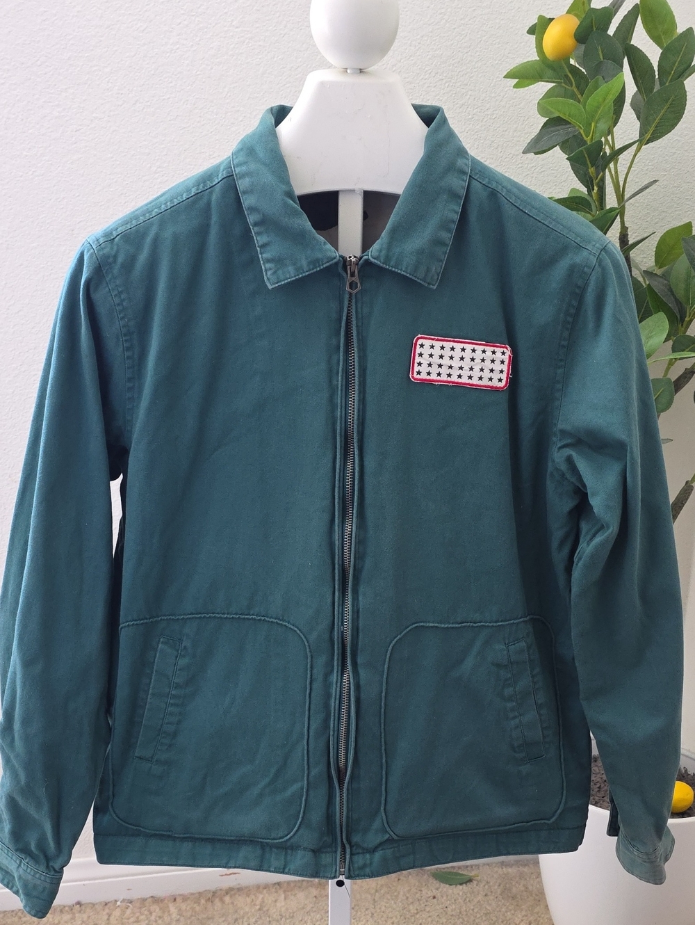 HUF Pacific Work Jacket Canvas Zip-Up Chore Coat - Green/Blue
